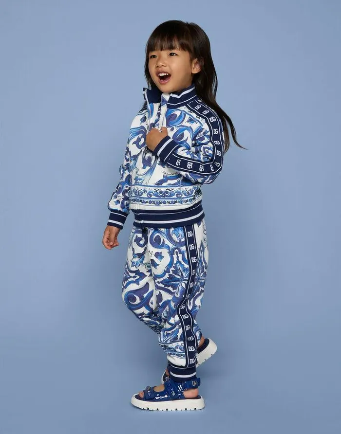 Dolce and Gabbana TShirts And Sweatshirts Children Zipup Jersey Sweatshirt With Majolica Print Multicolor Dolce and Gabbana TShirts And Sweatshirts Children Zipup Jersey Sweatshirt With Majolica Print Multicolor