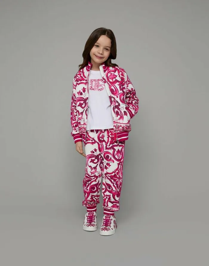 Dolce and Gabbana TShirts And Sweatshirts Children Zipup Jersey Sweatshirt With Majolica Print Multicolor Dolce and Gabbana TShirts And Sweatshirts Children Zipup Jersey Sweatshirt With Majolica Print Multicolor