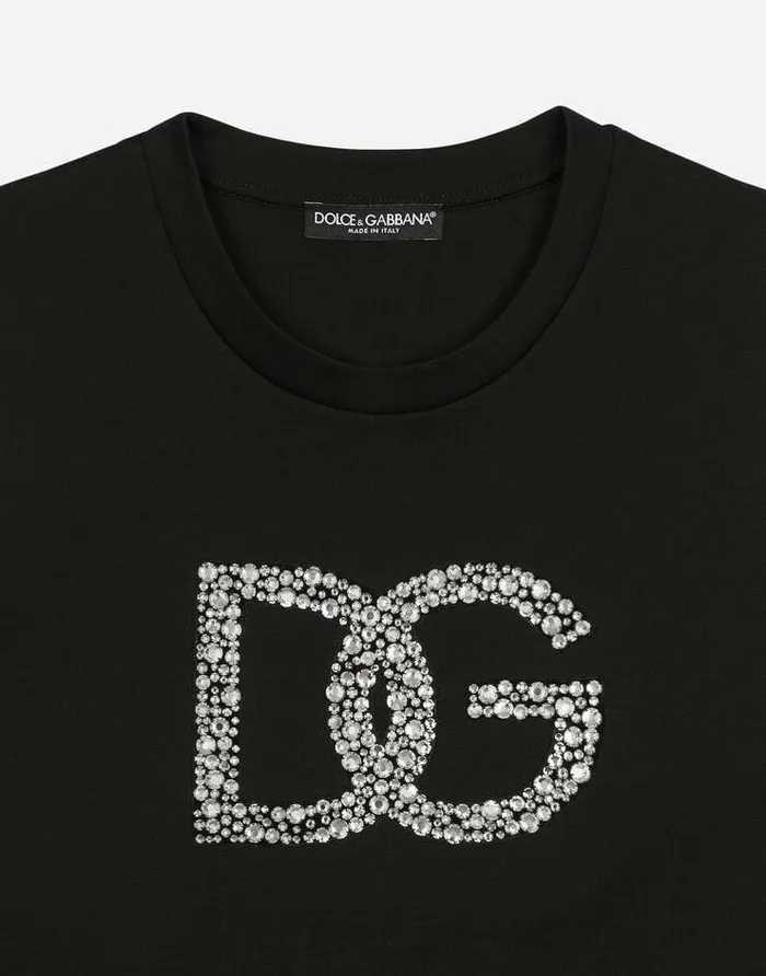 Dolce and Gabbana TShirts And Sweatshirts Women Interlock Tank Top With Crystal DG Embellishment Black Dolce and Gabbana TShirts And Sweatshirts Women Interlock Tank Top With Crystal DG Embellishment Black