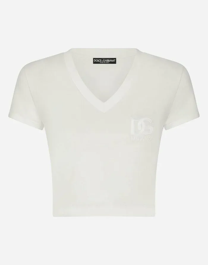Dolce and Gabbana TShirts And Sweatshirts Women Shortsleeved Tshirt With DG Logo White