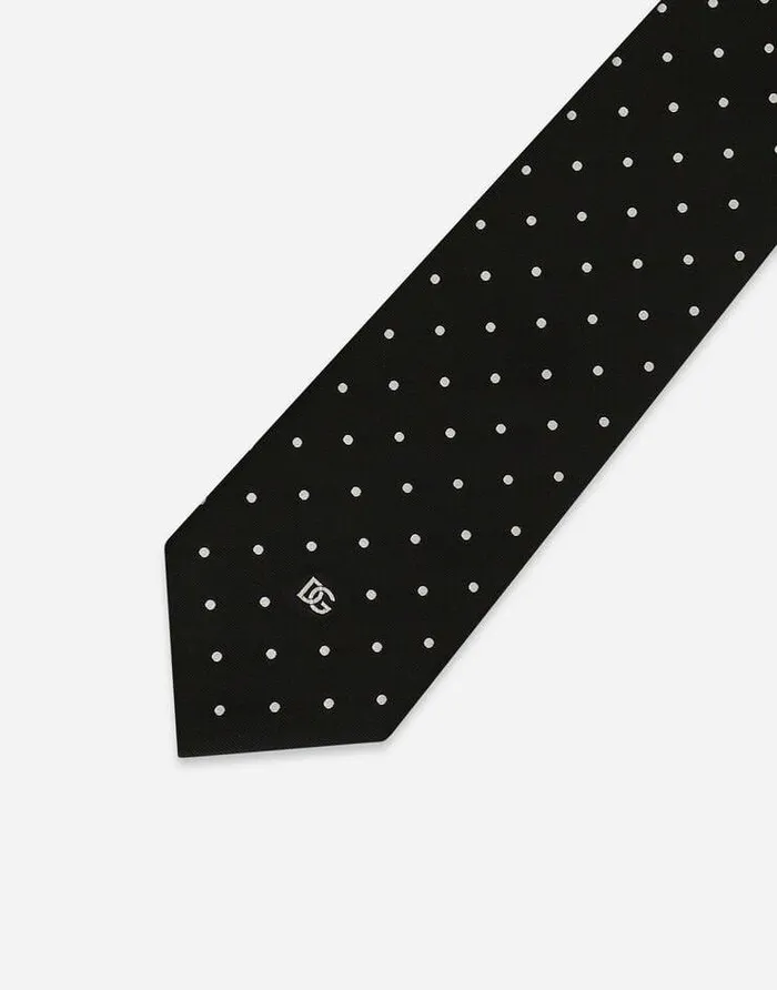 Dolce and Gabbana Ties And Pocket Squares Men 8cm Silk Jacquard Blade Tie With DG Logo Black Dolce and Gabbana Ties And Pocket Squares Men 8cm Silk Jacquard Blade Tie With DG Logo Black