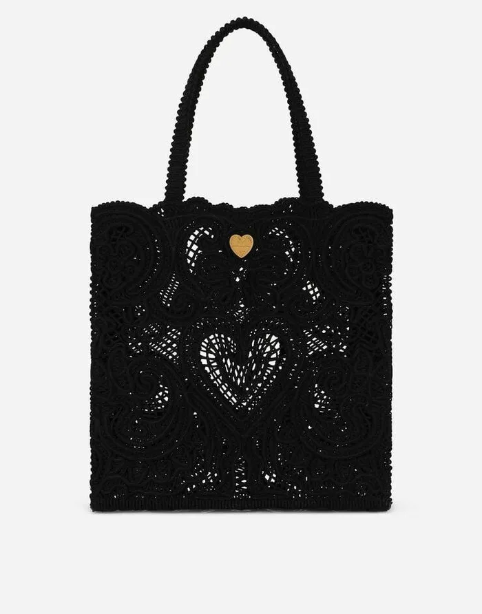Dolce and Gabbana Totes Women Medium Cordonetto Lace Beatrice Shopper Black