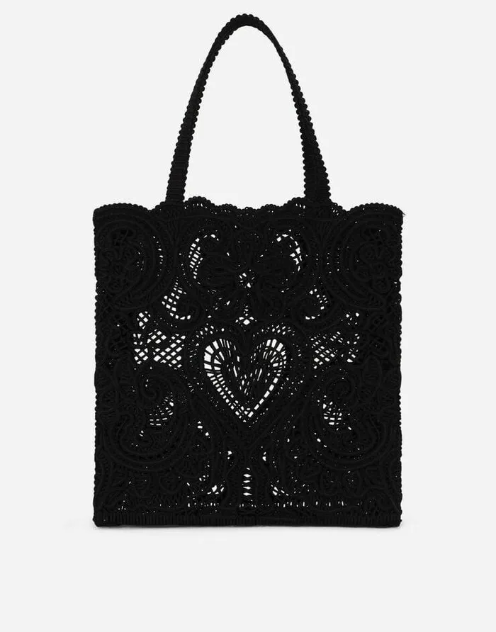 Dolce and Gabbana Totes Women Medium Cordonetto Lace Beatrice Shopper Black Dolce and Gabbana Totes Women Medium Cordonetto Lace Beatrice Shopper Black