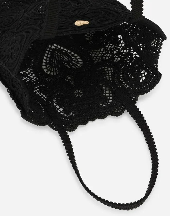 Dolce and Gabbana Totes Women Medium Cordonetto Lace Beatrice Shopper Black Dolce and Gabbana Totes Women Medium Cordonetto Lace Beatrice Shopper Black