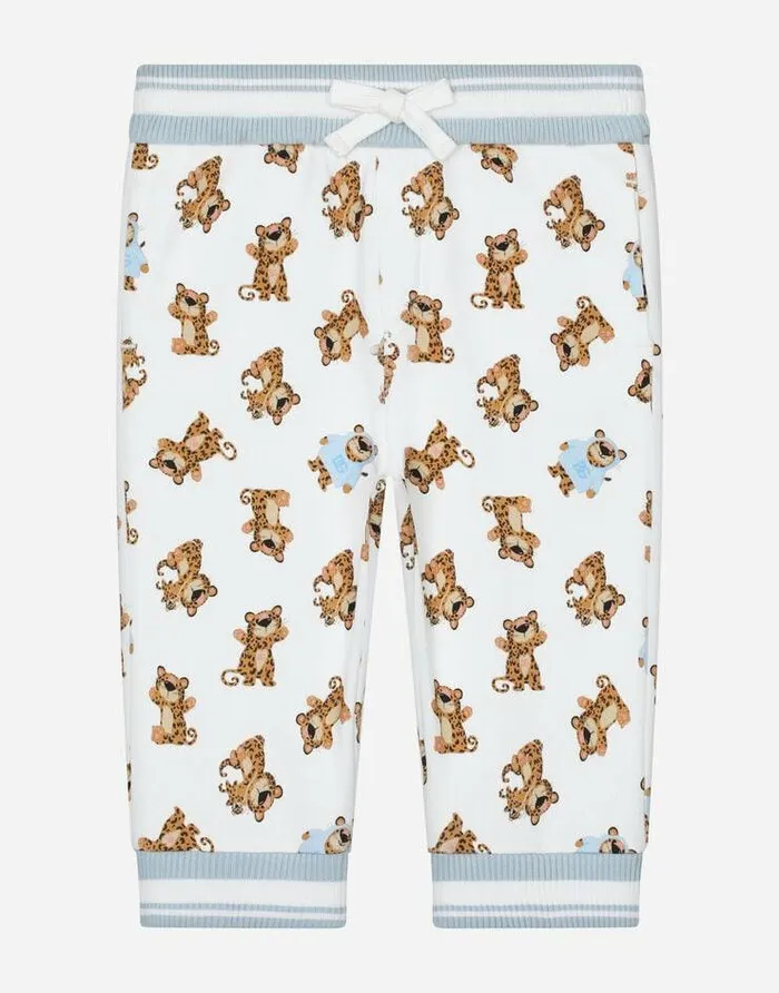 Dolce and Gabbana Trousers And Shorts Children Jersey Jogging Pants With Baby Leopard Print White Dolce and Gabbana Trousers And Shorts Children Jersey Jogging Pants With Baby Leopard Print White