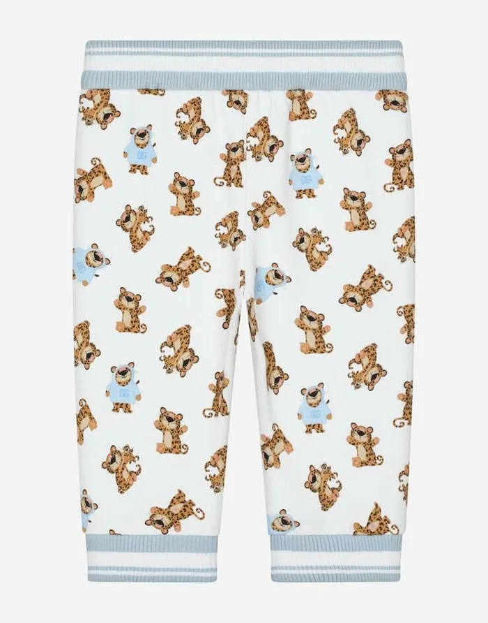 Dolce and Gabbana Trousers And Shorts Children Jersey Jogging Pants With Baby Leopard Print White