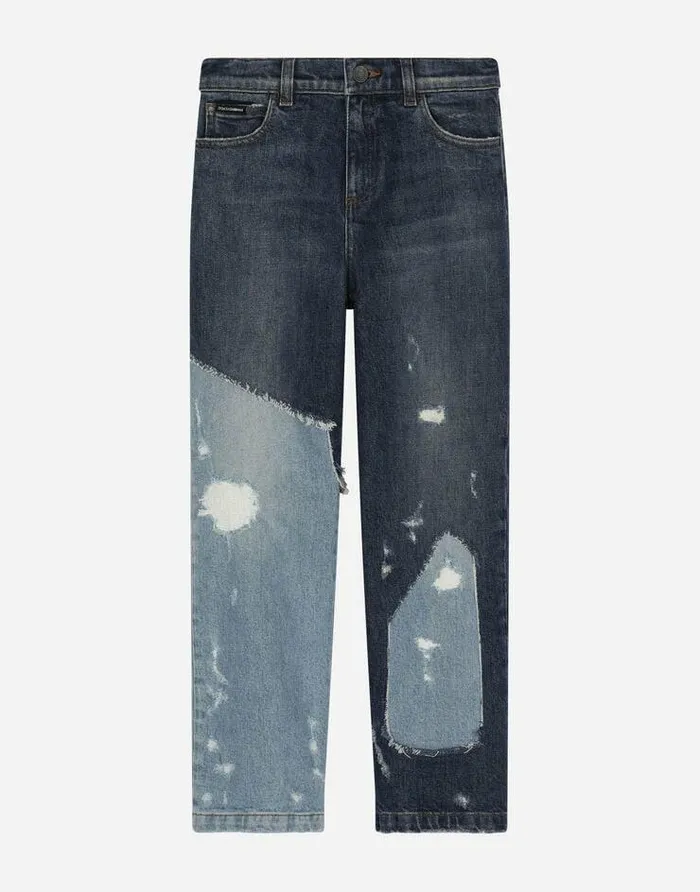 Dolce and Gabbana Trousers And Shorts Children Regularfit Blue Patchwork Denim Jeans Multicolor Dolce and Gabbana Trousers And Shorts Children Regularfit Blue Patchwork Denim Jeans Multicolor