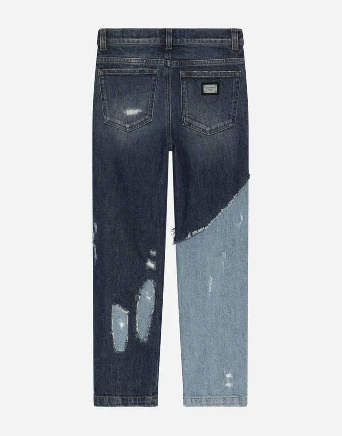 Dolce and Gabbana Trousers And Shorts Children Regularfit Blue Patchwork Denim Jeans Multicolor Dolce and Gabbana Trousers And Shorts Children Regularfit Blue Patchwork Denim Jeans Multicolor