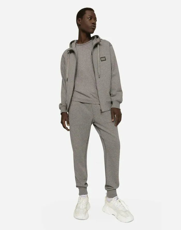 Dolce and Gabbana Trousers And Shorts Men Jersey Jogging Pants With Branded Tag Grey Dolce and Gabbana Trousers And Shorts Men Jersey Jogging Pants With Branded Tag Grey