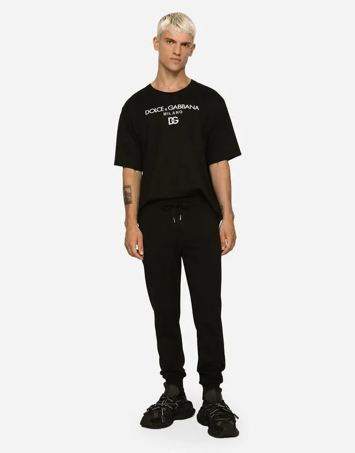 Dolce and Gabbana Trousers And Shorts Men Jersey Jogging Pants With DG Embroidery Black Dolce and Gabbana Trousers And Shorts Men Jersey Jogging Pants With DG Embroidery Black