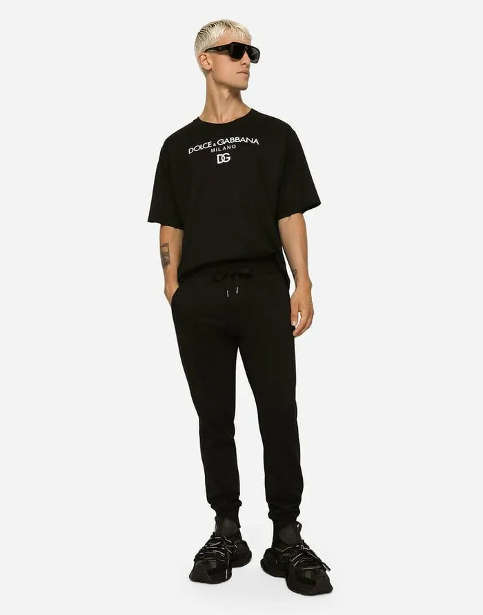 Dolce and Gabbana Trousers And Shorts Men Jersey Jogging Pants With DG Embroidery Black Dolce and Gabbana Trousers And Shorts Men Jersey Jogging Pants With DG Embroidery Black