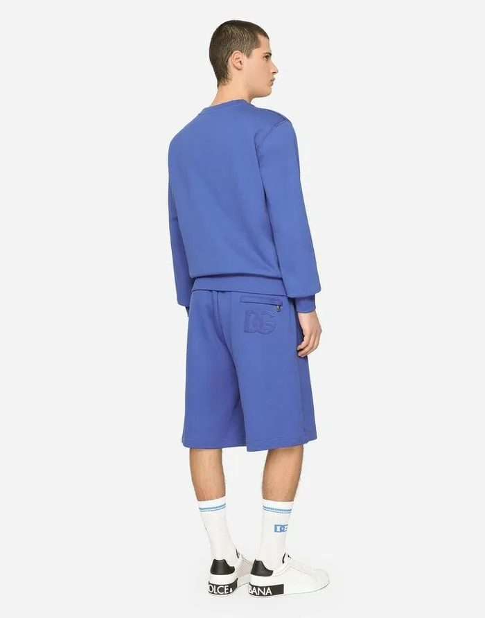 Dolce and Gabbana Trousers And Shorts Men Jersey Jogging Shorts With DG Embroidery Blue