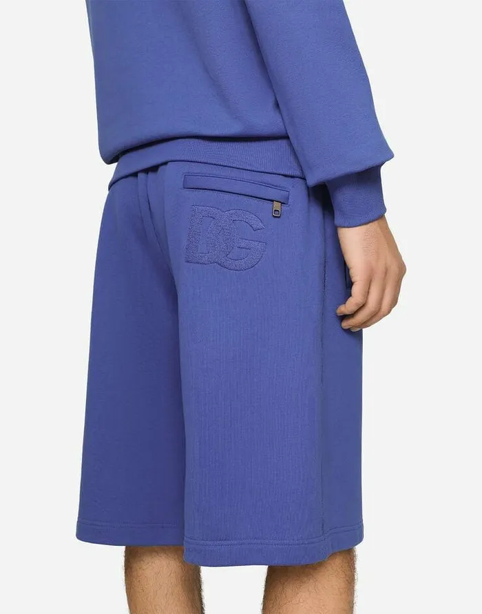 Dolce and Gabbana Trousers And Shorts Men Jersey Jogging Shorts With DG Embroidery Blue