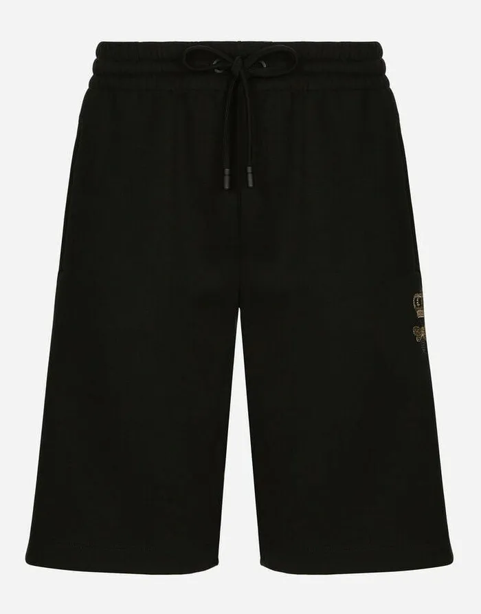 Dolce and Gabbana Trousers And Shorts Men Jersey Jogging Shorts With Embroidery Black Dolce and Gabbana Trousers And Shorts Men Jersey Jogging Shorts With Embroidery Black