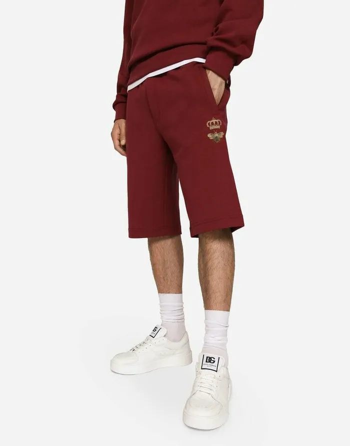 Dolce and Gabbana Trousers And Shorts Men Jersey Jogging Shorts With Embroidery Bordeaux Dolce and Gabbana Trousers And Shorts Men Jersey Jogging Shorts With Embroidery Bordeaux