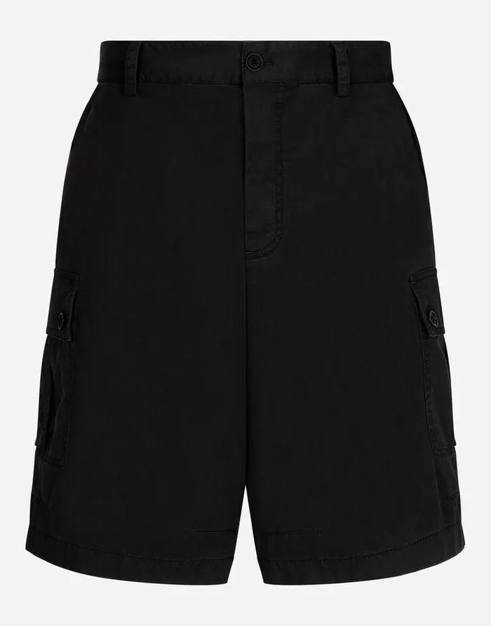 Dolce and Gabbana Trousers And Shorts Men Stretch Cotton Cargo Pants With Brand Plate Black Dolce and Gabbana Trousers And Shorts Men Stretch Cotton Cargo Pants With Brand Plate Black