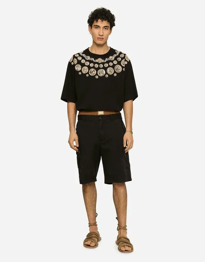 Dolce and Gabbana Trousers And Shorts Men Stretch Cotton Cargo Pants With Brand Plate Black Dolce and Gabbana Trousers And Shorts Men Stretch Cotton Cargo Pants With Brand Plate Black