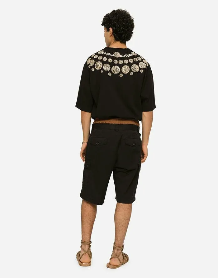 Dolce and Gabbana Trousers And Shorts Men Stretch Cotton Cargo Pants With Brand Plate Black Dolce and Gabbana Trousers And Shorts Men Stretch Cotton Cargo Pants With Brand Plate Black