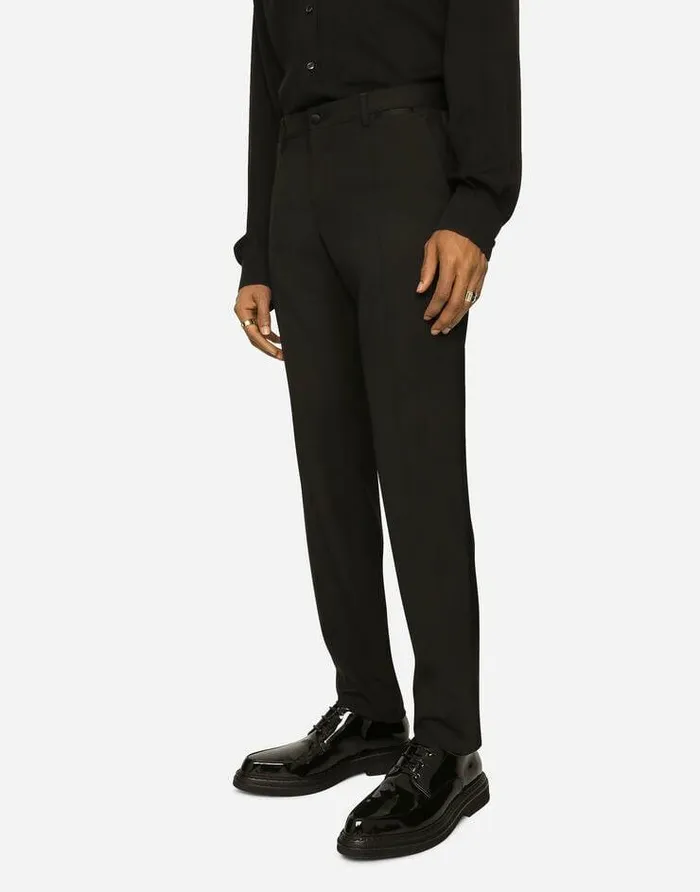 Dolce and Gabbana Trousers And Shorts Men Stretch Wool Tuxedo Pants Black Dolce and Gabbana Trousers And Shorts Men Stretch Wool Tuxedo Pants Black
