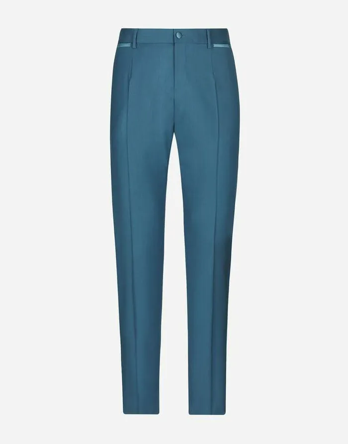 Dolce and Gabbana Trousers And Shorts Men Stretch Wool Tuxedo Pants Blue