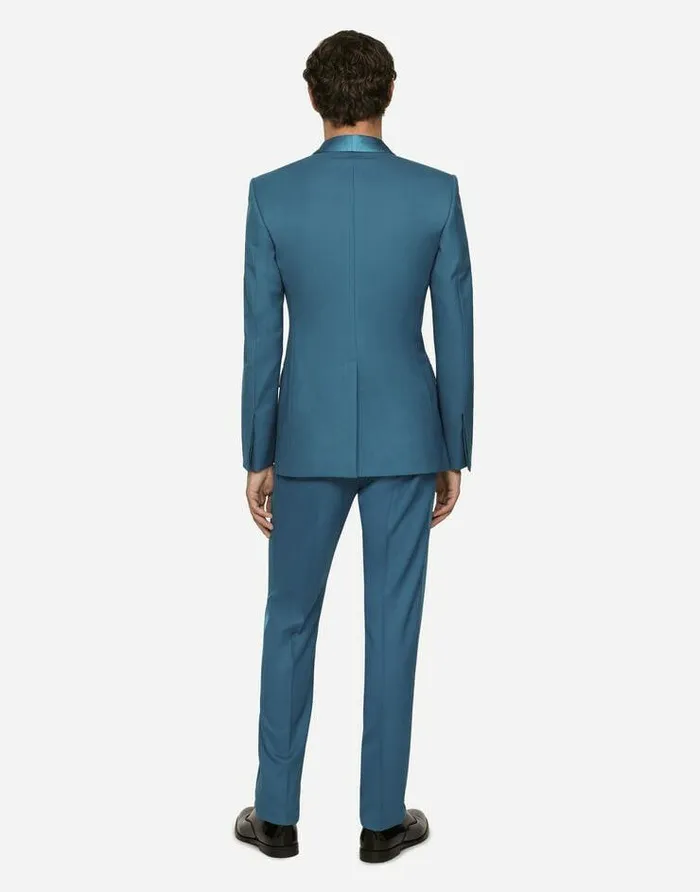 Dolce and Gabbana Trousers And Shorts Men Stretch Wool Tuxedo Pants Blue Dolce and Gabbana Trousers And Shorts Men Stretch Wool Tuxedo Pants Blue