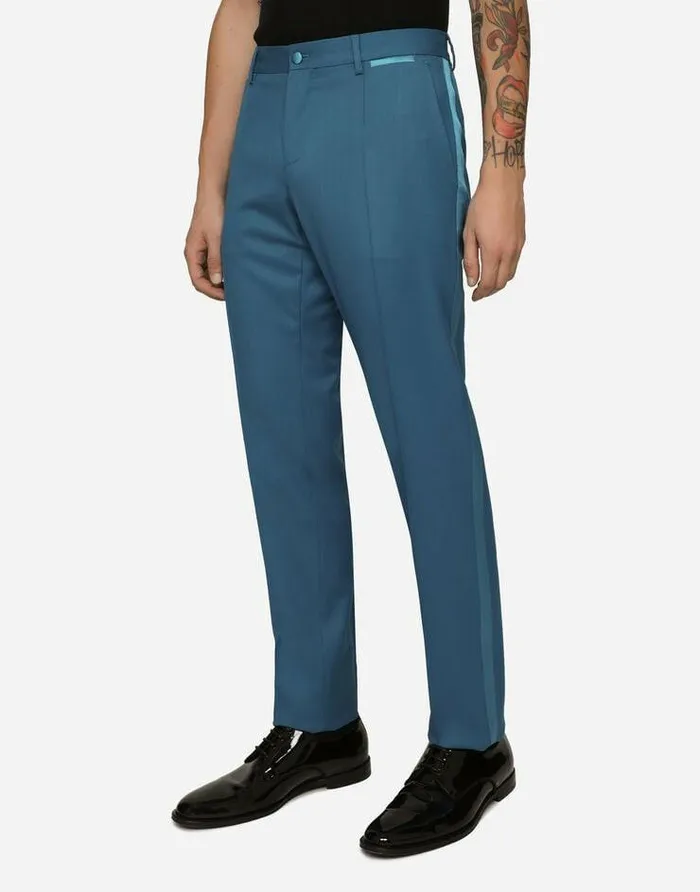 Dolce and Gabbana Trousers And Shorts Men Stretch Wool Tuxedo Pants Blue Dolce and Gabbana Trousers And Shorts Men Stretch Wool Tuxedo Pants Blue