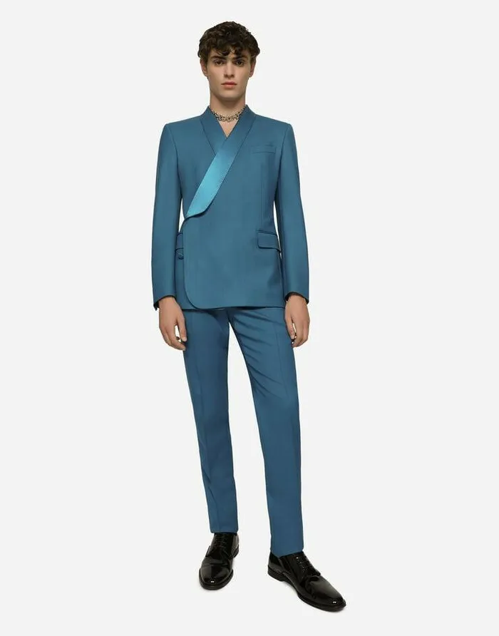 Dolce and Gabbana Trousers And Shorts Men Stretch Wool Tuxedo Pants Blue Dolce and Gabbana Trousers And Shorts Men Stretch Wool Tuxedo Pants Blue