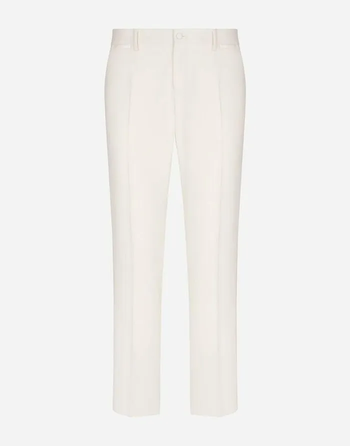 Dolce and Gabbana Trousers And Shorts Men Stretch Wool Tuxedo Pants White