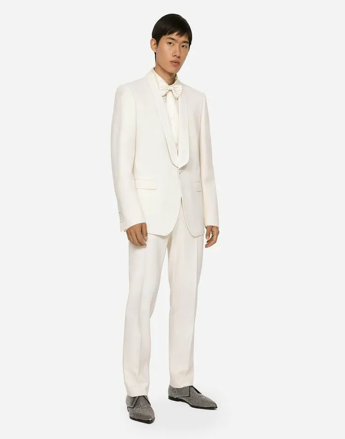 Dolce and Gabbana Trousers And Shorts Men Stretch Wool Tuxedo Pants White Dolce and Gabbana Trousers And Shorts Men Stretch Wool Tuxedo Pants White