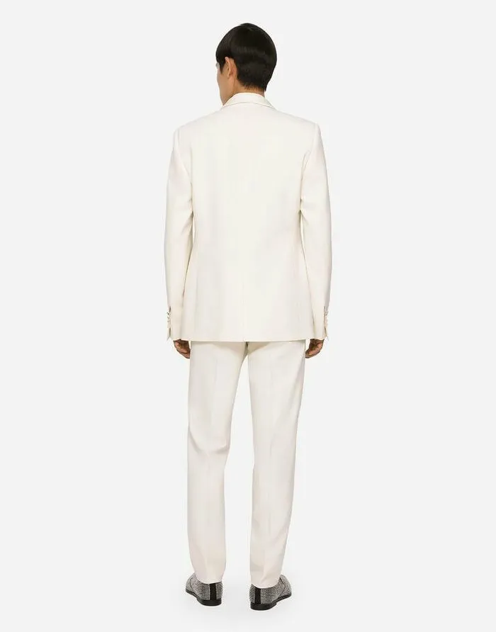 Dolce and Gabbana Trousers And Shorts Men Stretch Wool Tuxedo Pants White Dolce and Gabbana Trousers And Shorts Men Stretch Wool Tuxedo Pants White