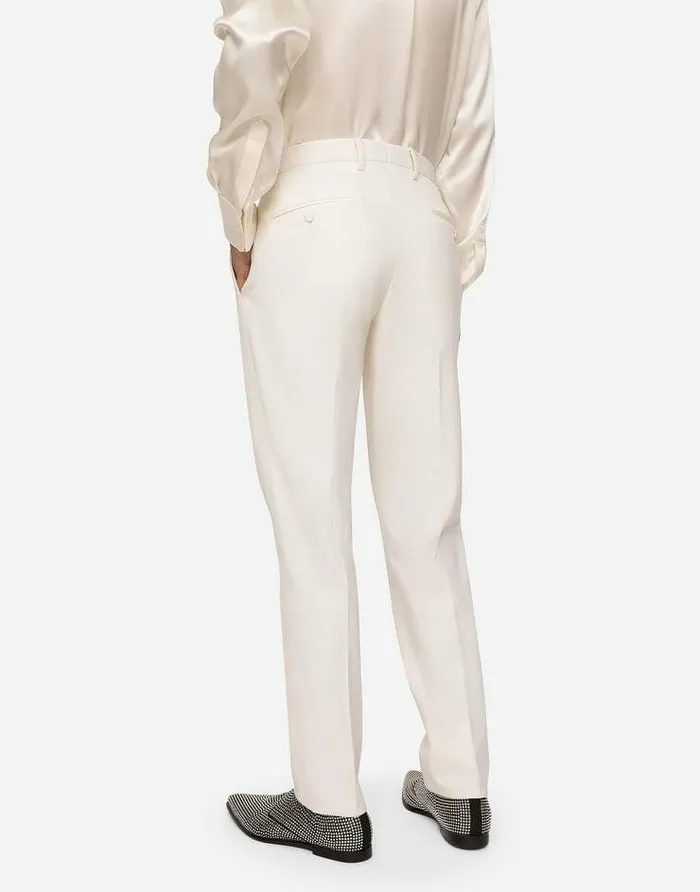 Dolce and Gabbana Trousers And Shorts Men Stretch Wool Tuxedo Pants White Dolce and Gabbana Trousers And Shorts Men Stretch Wool Tuxedo Pants White