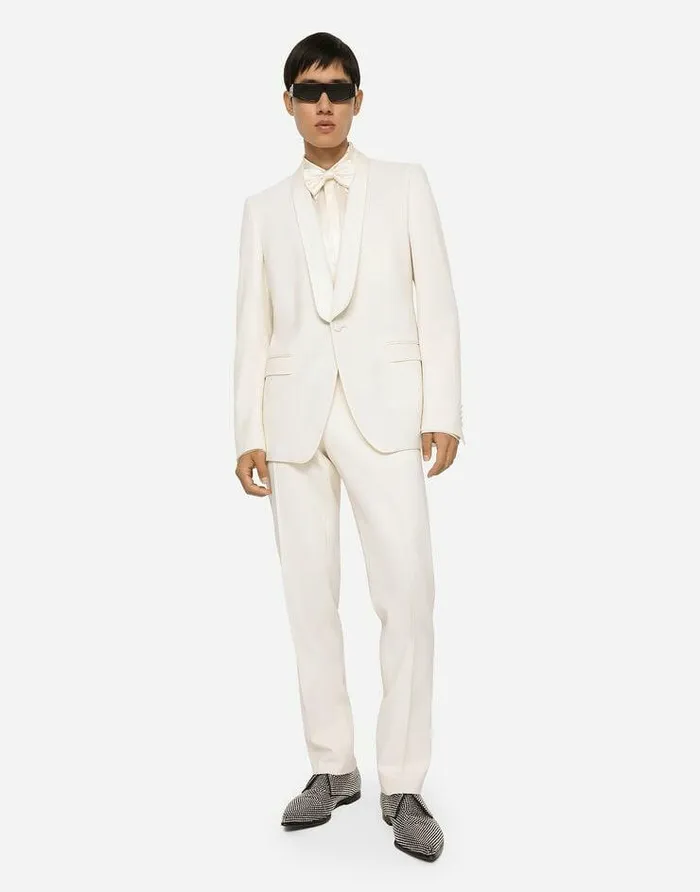 Dolce and Gabbana Trousers And Shorts Men Stretch Wool Tuxedo Pants White Dolce and Gabbana Trousers And Shorts Men Stretch Wool Tuxedo Pants White