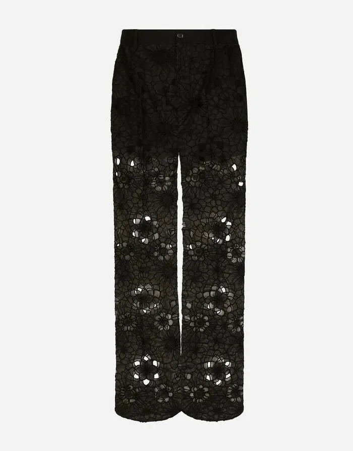 Dolce and Gabbana Trousers And Shorts Men Tailored Stretch Broderie Anglaise Pants Black Dolce and Gabbana Trousers And Shorts Men Tailored Stretch Broderie Anglaise Pants Black
