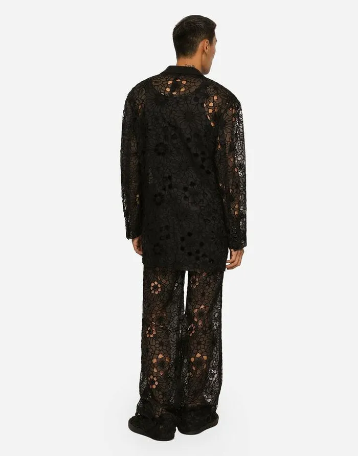 Dolce and Gabbana Trousers And Shorts Men Tailored Stretch Broderie Anglaise Pants Black