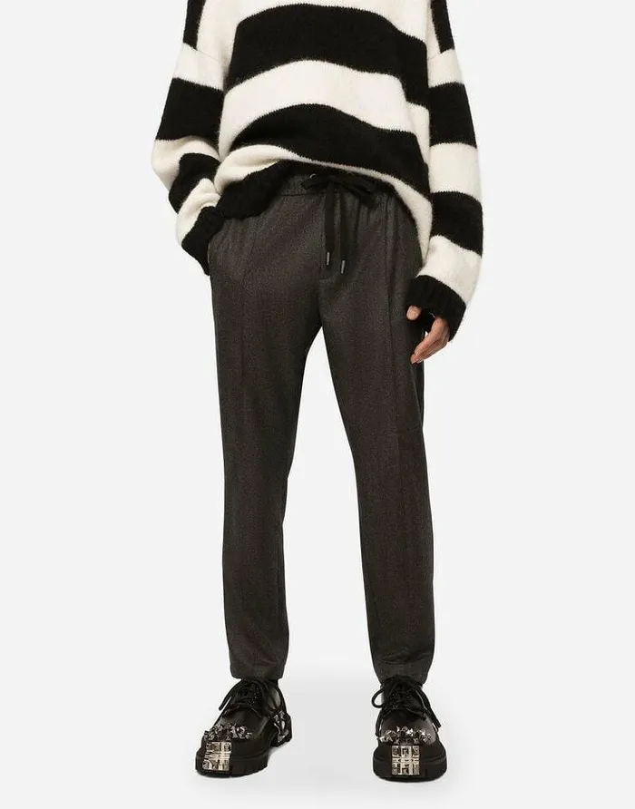 Dolce and Gabbana Trousers And Shorts Men Virgin Wool Jogging Pants Grey