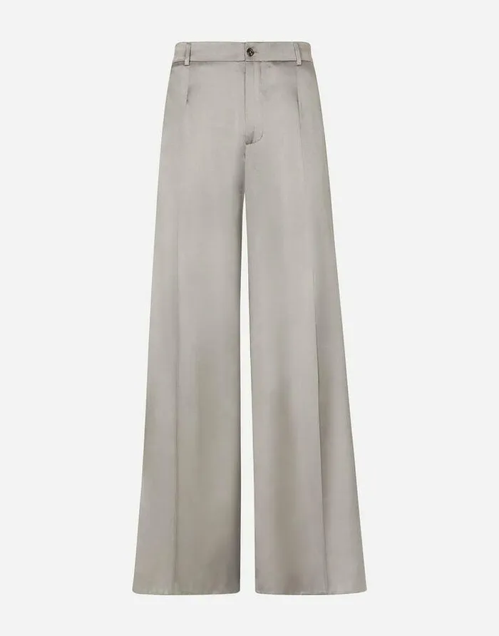 Dolce and Gabbana Trousers And Shorts Men Wideleg Stretch Silk Pants Grey