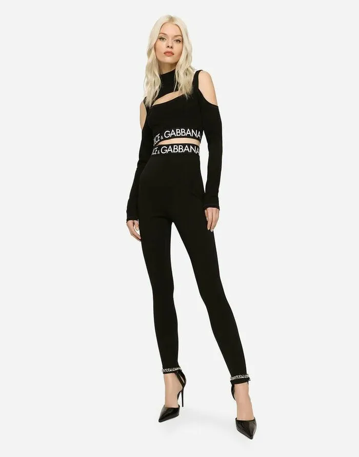 Dolce and Gabbana Trousers And Shorts Women Full Milano Leggings With Branded Elastic Black Dolce and Gabbana Trousers And Shorts Women Full Milano Leggings With Branded Elastic Black