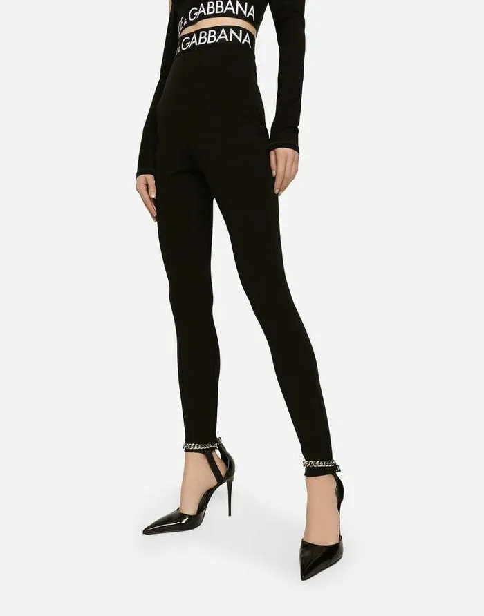 Dolce and Gabbana Trousers And Shorts Women Full Milano Leggings With Branded Elastic Black Dolce and Gabbana Trousers And Shorts Women Full Milano Leggings With Branded Elastic Black