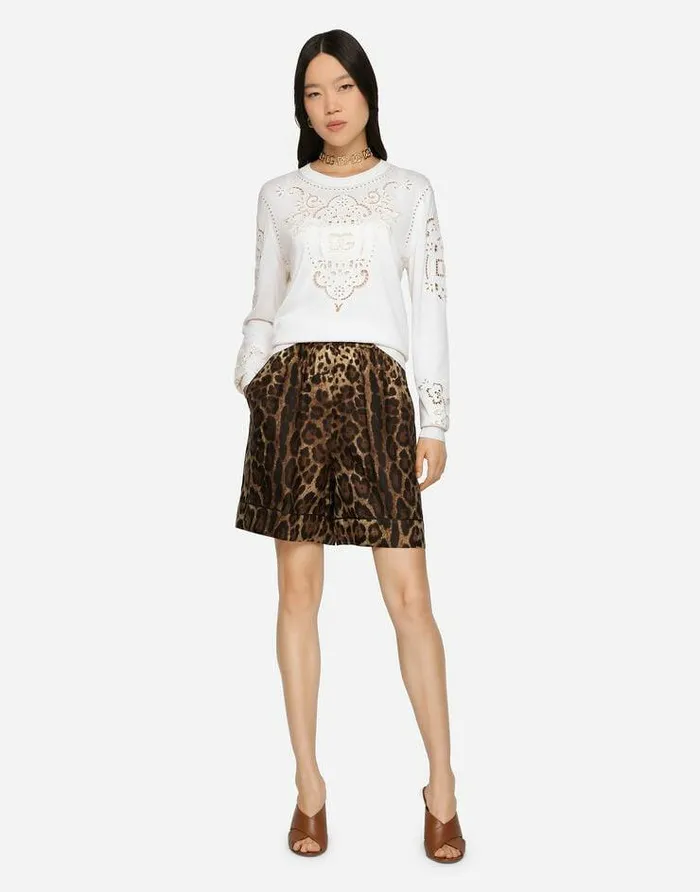 Dolce and Gabbana Trousers And Shorts Women Leopardprint Twill Shorts With Piping Multicolor Dolce and Gabbana Trousers And Shorts Women Leopardprint Twill Shorts With Piping Multicolor