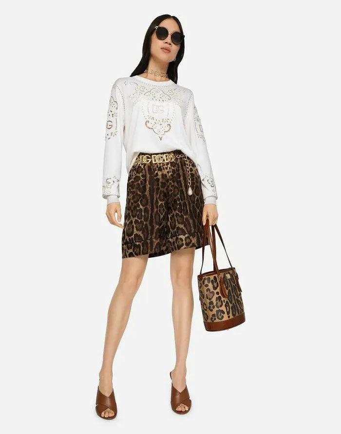 Dolce and Gabbana Trousers And Shorts Women Leopardprint Twill Shorts With Piping Multicolor Dolce and Gabbana Trousers And Shorts Women Leopardprint Twill Shorts With Piping Multicolor