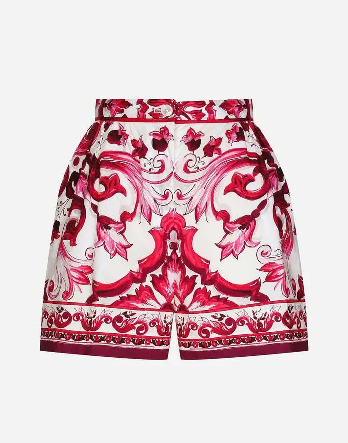 Dolce and Gabbana Trousers And Shorts Women Majolicaprint Poplin Shorts Multicolor