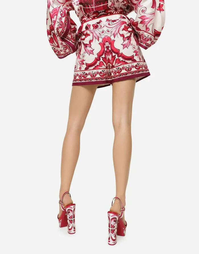 Dolce and Gabbana Trousers And Shorts Women Majolicaprint Poplin Shorts Multicolor