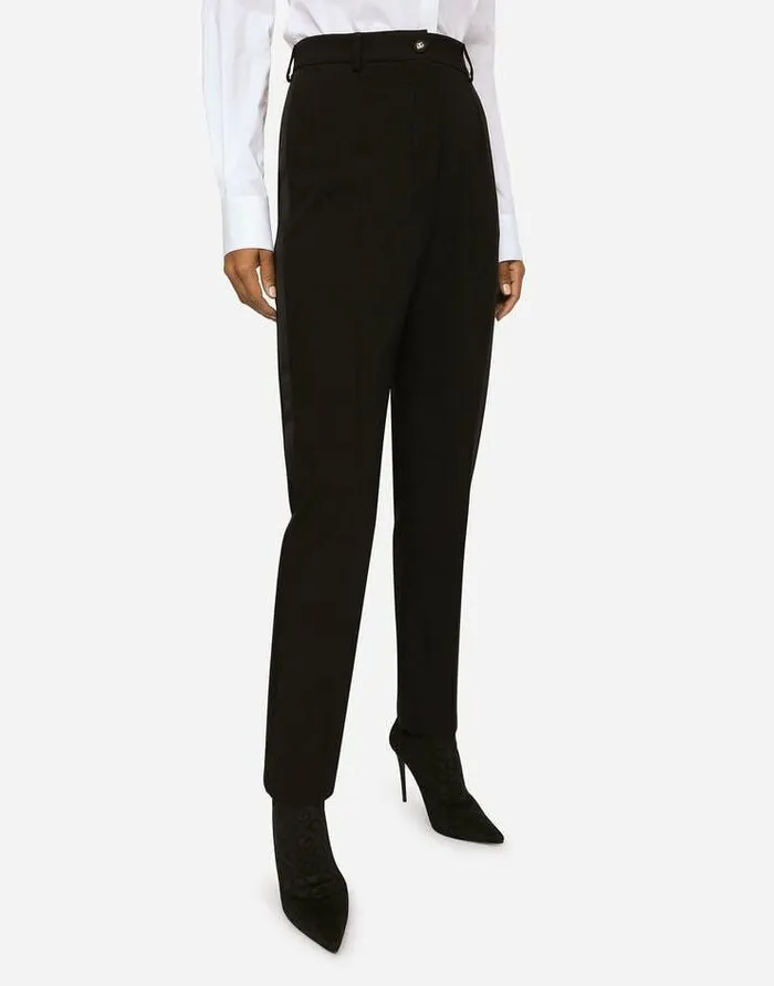 Dolce and Gabbana Trousers And Shorts Women Wool Pants With Duchesse Tuxedo Band Black Dolce and Gabbana Trousers And Shorts Women Wool Pants With Duchesse Tuxedo Band Black