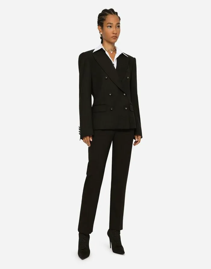Dolce and Gabbana Trousers And Shorts Women Wool Pants With Duchesse Tuxedo Band Black Dolce and Gabbana Trousers And Shorts Women Wool Pants With Duchesse Tuxedo Band Black