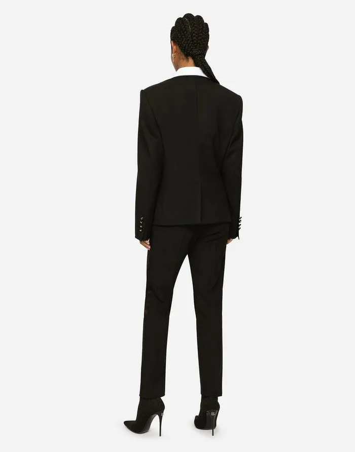 Dolce and Gabbana Trousers And Shorts Women Wool Pants With Duchesse Tuxedo Band Black Dolce and Gabbana Trousers And Shorts Women Wool Pants With Duchesse Tuxedo Band Black