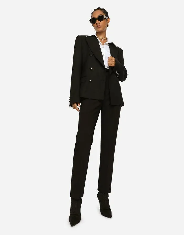 Dolce and Gabbana Trousers And Shorts Women Wool Pants With Duchesse Tuxedo Band Black Dolce and Gabbana Trousers And Shorts Women Wool Pants With Duchesse Tuxedo Band Black