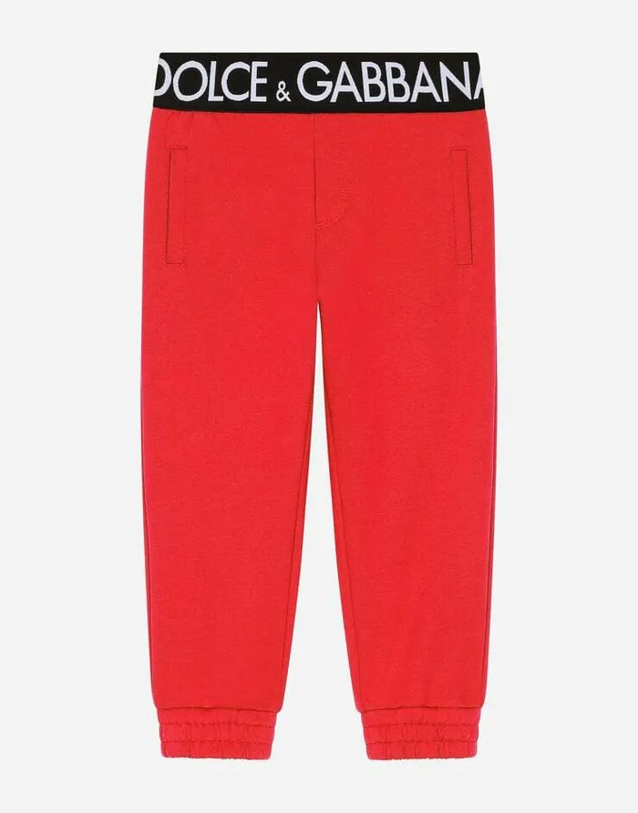 Dolce and Gabbana Trousers And Skirts Children Jersey Jogging Pants With Branded Elastic Red Dolce and Gabbana Trousers And Skirts Children Jersey Jogging Pants With Branded Elastic Red
