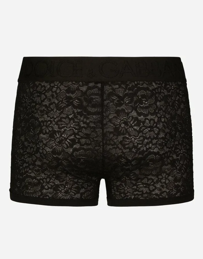 Dolce and Gabbana Underwear And Loungewear Men Stretch Lace Boxers Black Dolce and Gabbana Underwear And Loungewear Men Stretch Lace Boxers Black