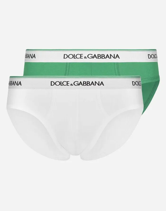 Dolce and Gabbana Underwear And Loungewear Men Twopack Midlength Cotton Jersey Briefs Green Dolce and Gabbana Underwear And Loungewear Men Twopack Midlength Cotton Jersey Briefs Green