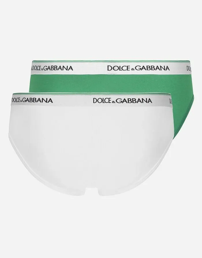 Dolce and Gabbana Underwear And Loungewear Men Twopack Midlength Cotton Jersey Briefs Green Dolce and Gabbana Underwear And Loungewear Men Twopack Midlength Cotton Jersey Briefs Green